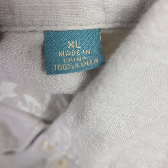 Tommy Bahama Shirt Mens X-Large Beige  Linen Button Up Short Sleeve Beach - Picture 5 of 8